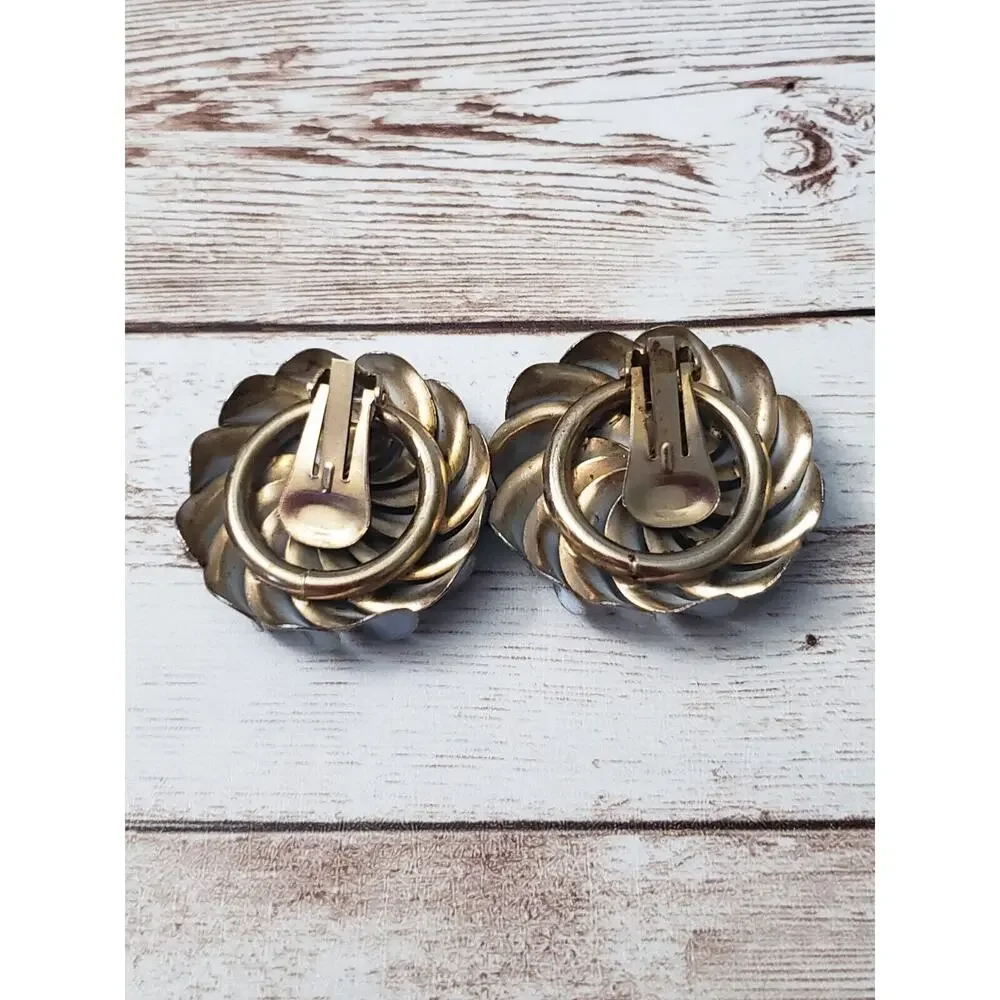 Vintage Clip On Earrings - Large Light Blue Metal Statement Earrings 1 & 3/8